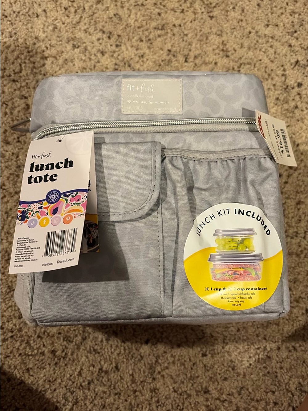 fit+fresh Gray Leopard Lunch Tote